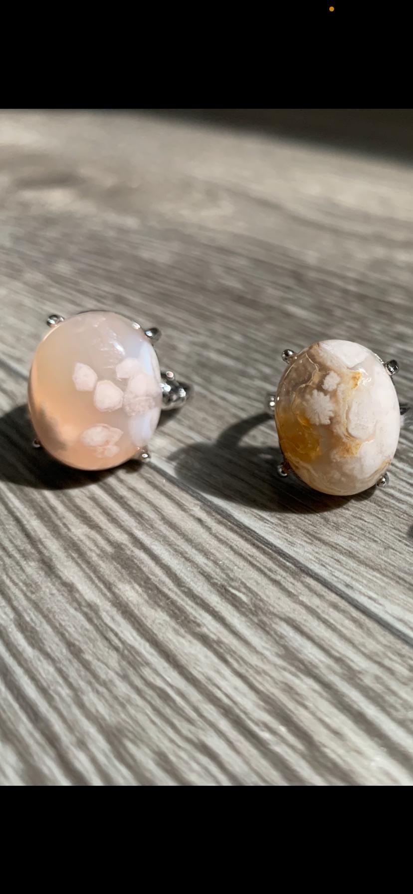 Flower Agate Adjustable Rings