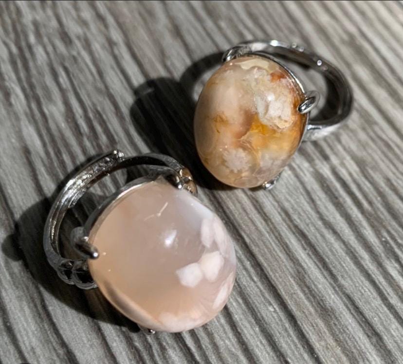 Flower Agate Adjustable Rings