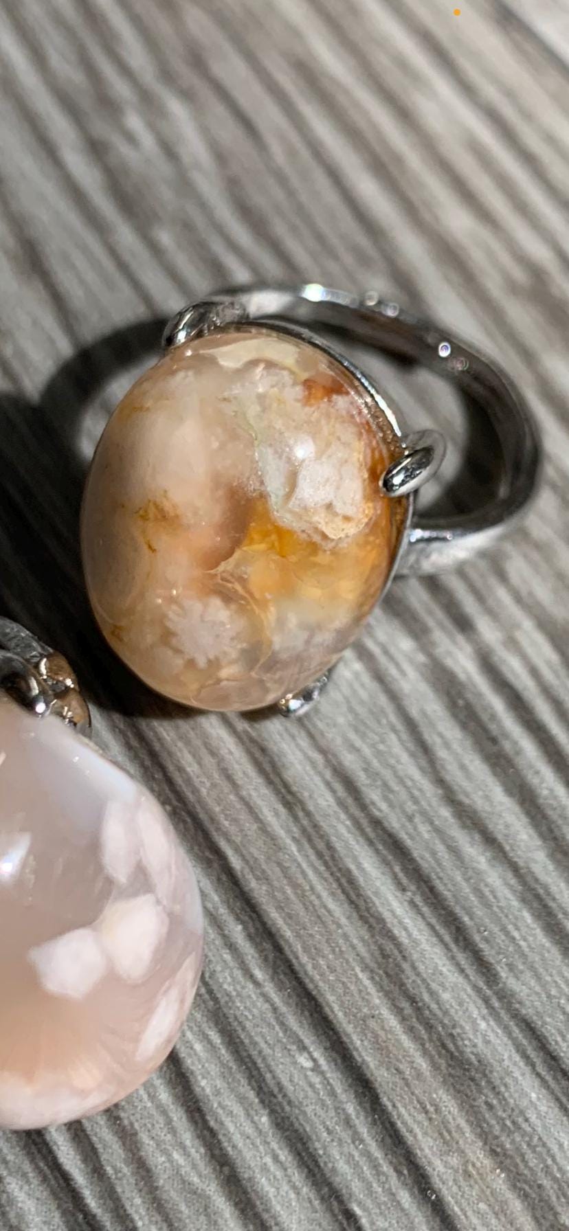 Flower Agate Adjustable Rings